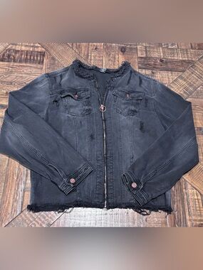 Ashley Stewart Black Distressed Denim Jacket in size 14/16